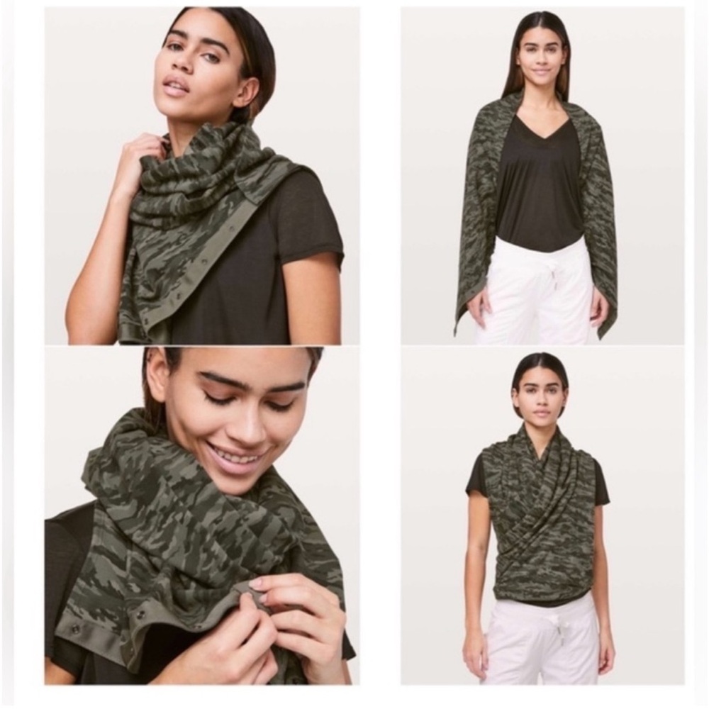Lululemon NWOT Yoga Vinyasa camouflage convertible wrap scarf post workout green